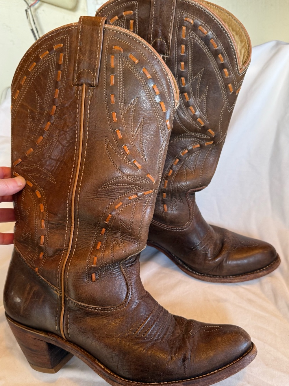 Double H vintage Brown Leather Western Heeled Boots